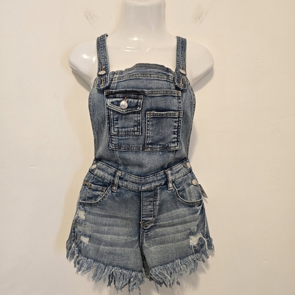 Tillys Almost Famous - Fray Denim Shortall Overalls - Picture 2 of 16